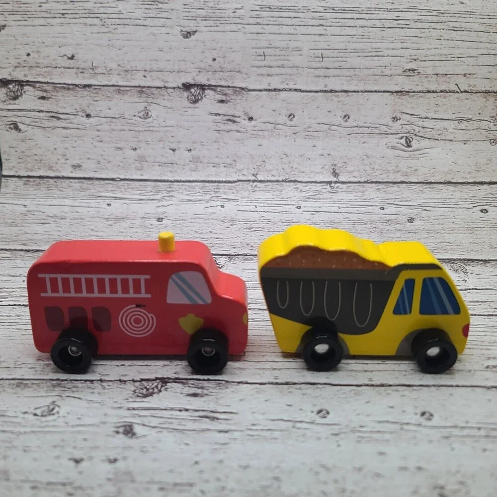 Wooden Toy Dump Truck Fire Truck Ankyo Toys Vehicles Lot of 2